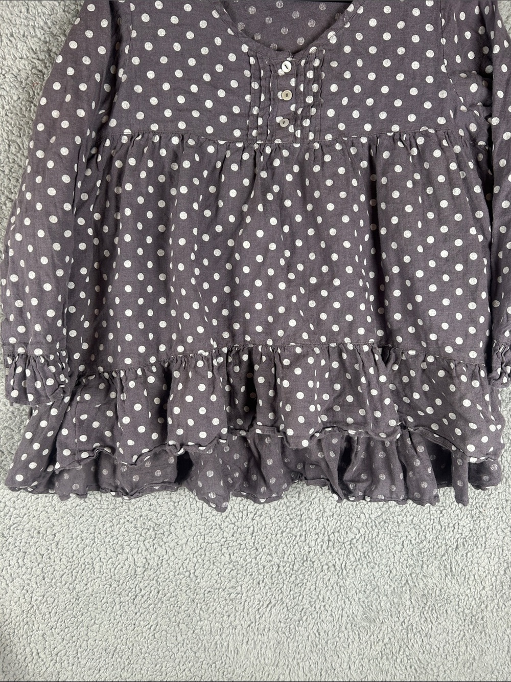 Heart’s Desire by Mary Grace Polka Dot 100% Linen Ruffled Flowy Fit Top Size S - Picture 11 of 16